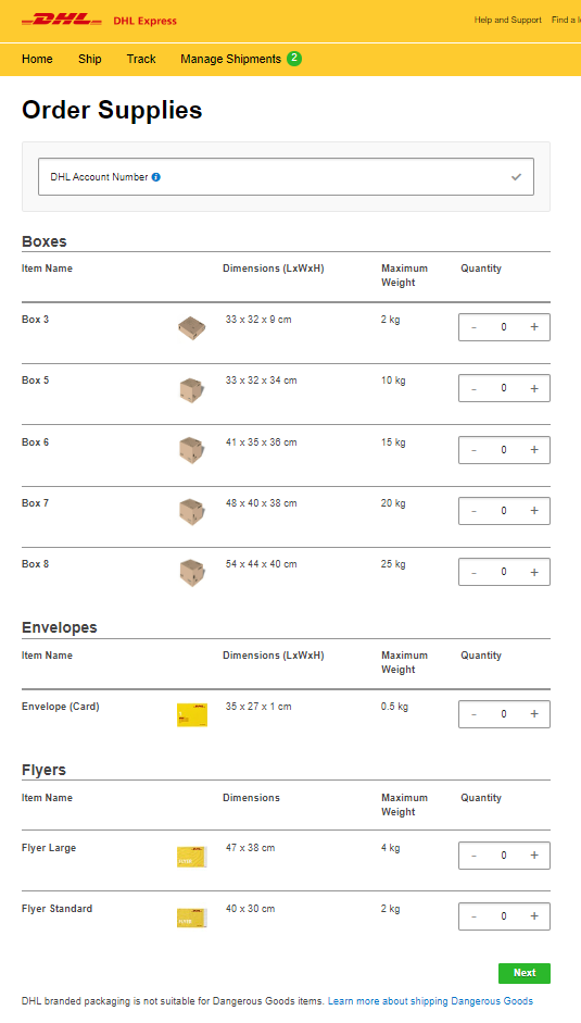 Dhl order supplies discount